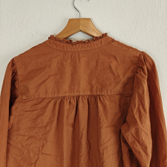 Xirena Orange Cotton Ruffle Neck Button Down Blouse | Relaxed Boho Coastal Chic - Picture 10 of 10